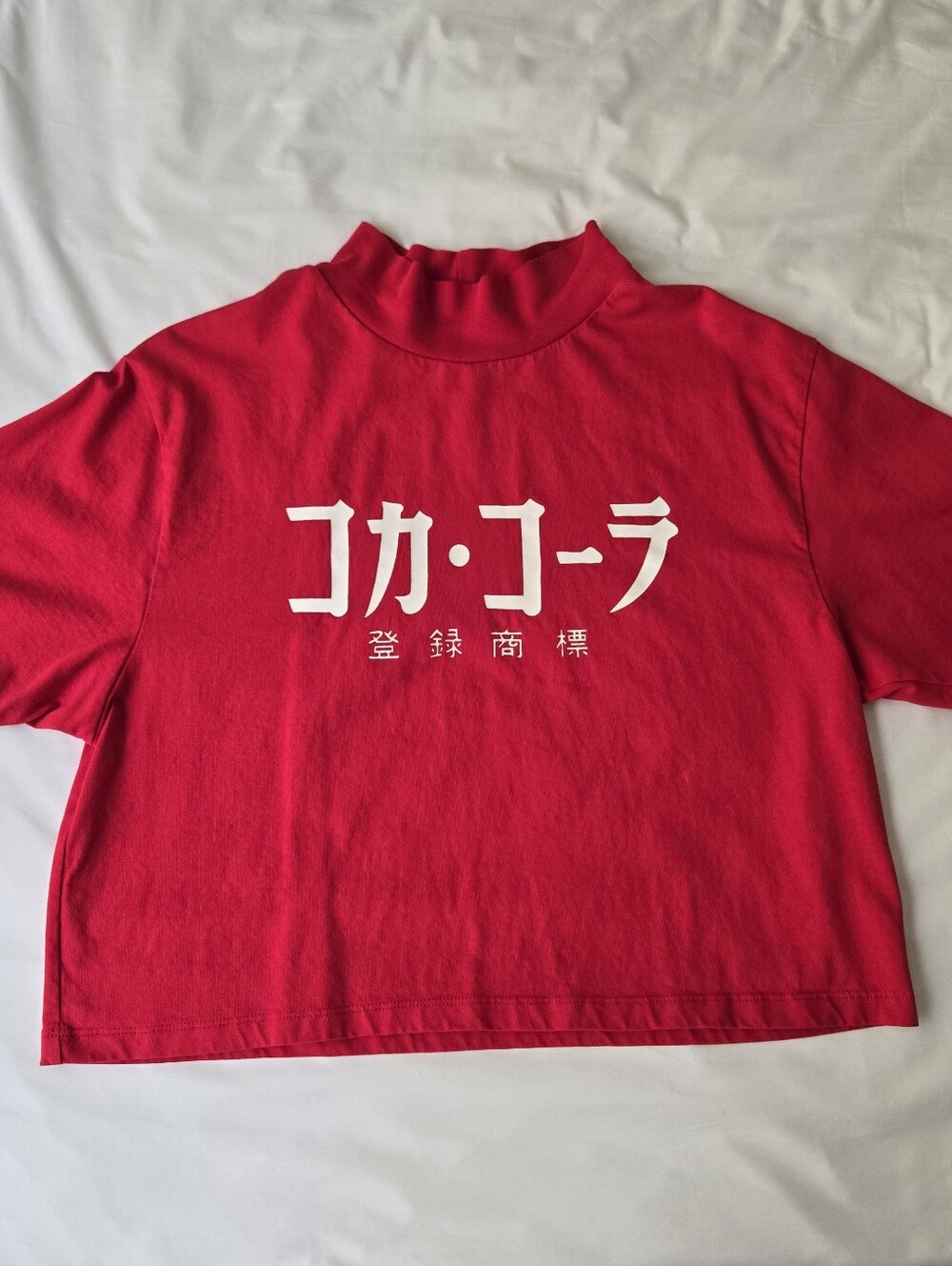 Coca Cola Red Cropped Mock Neck Top with White Japanese Graphic